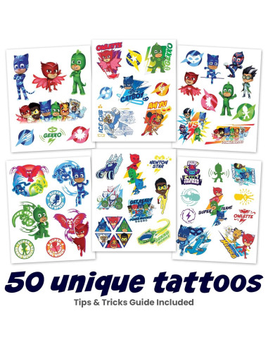 Set de 50 Tatuajes Temporales PJ Masks para Niños