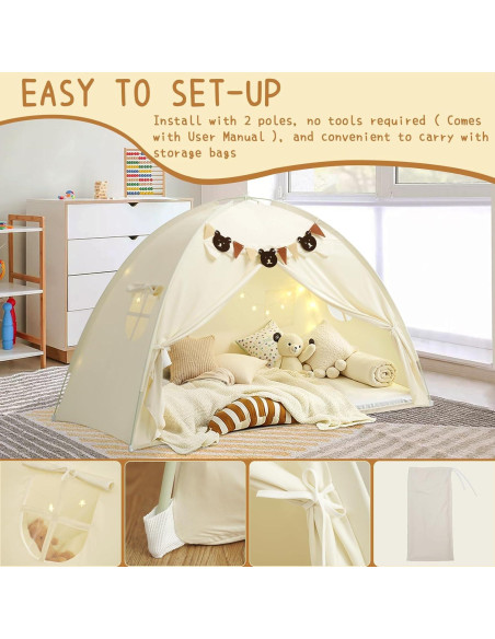 Carpa de Cama Twin YEERSWAG Beige 196x99x124 cm con Luces