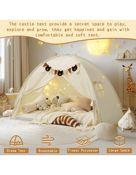 Carpa de Cama Twin YEERSWAG Beige 196x99x124 cm con Luces
