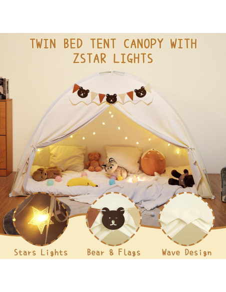 Carpa de Cama Twin YEERSWAG Beige 196x99x124 cm con Luces