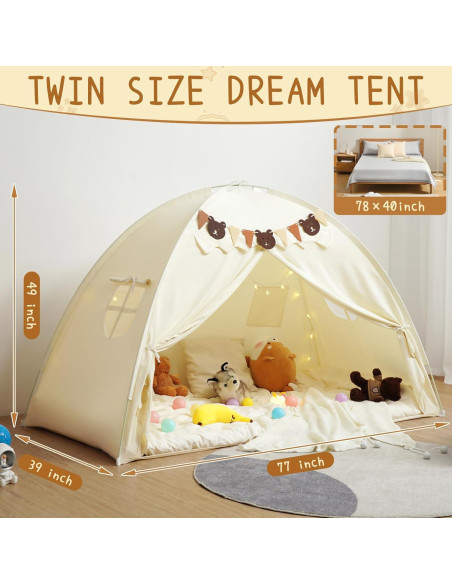 Carpa de Cama Twin YEERSWAG Beige 196x99x124 cm con Luces