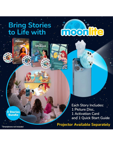 Carretes de Cuentos Moonlite Set 3 Cuentos Moana La Sirenita