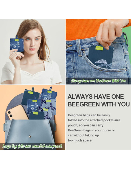 BeeGreen Bolsa de Compras Reutilizable Grande Tortuga Marina 6 Pzas
