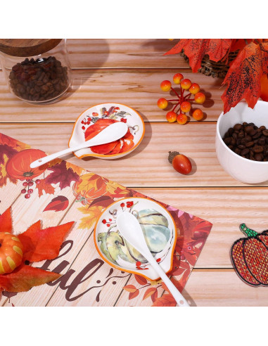 Soporte para cuchara de cerámica Whaline Calabaza Otoño 2Pcs