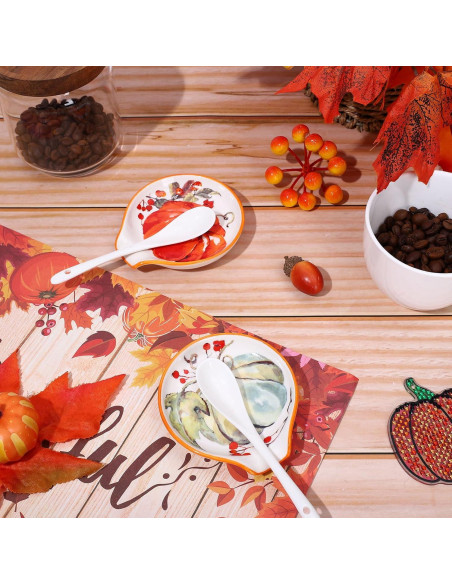 Soporte para cuchara de cerámica Whaline Calabaza Otoño 2Pcs