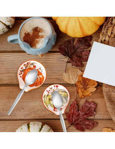 Soporte para cuchara de cerámica Whaline Calabaza Otoño 2Pcs