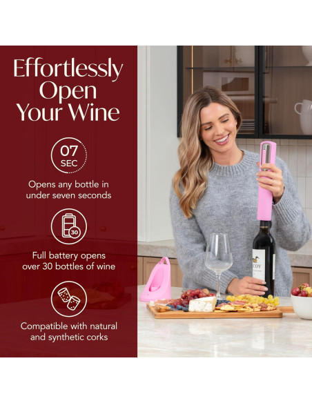 Abridor de Vino Eléctrico Recargable Vin Fresco - Rosa y Plata
