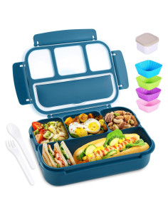 Caja Bento Almuerzo 1200ml Azul Marino con Utensilios y Tarro