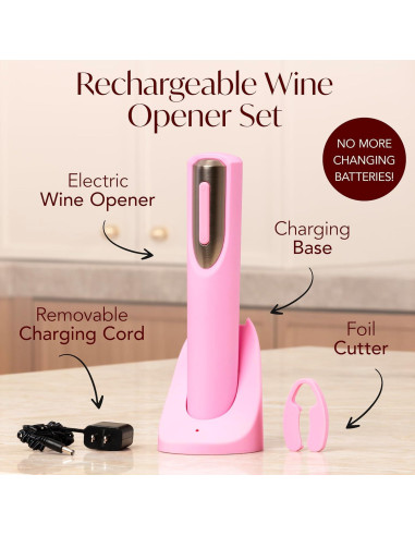Abridor de Vino Eléctrico Recargable Vin Fresco - Rosa y Plata