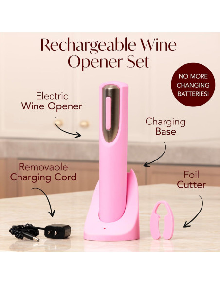 Abridor de Vino Eléctrico Recargable Vin Fresco - Rosa y Plata