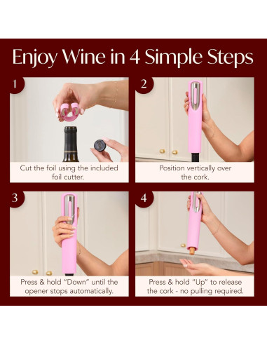Abridor de Vino Eléctrico Recargable Vin Fresco - Rosa y Plata