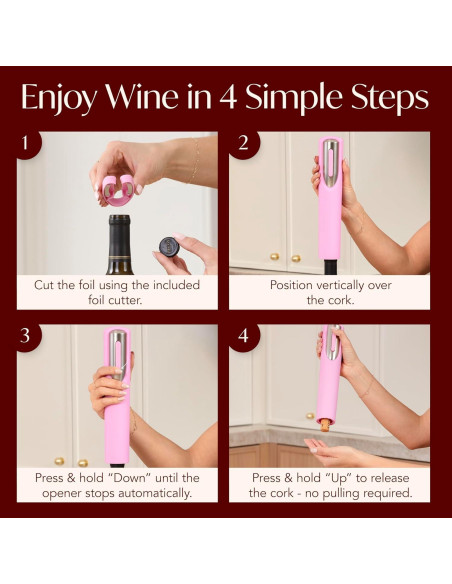 Abridor de Vino Eléctrico Recargable Vin Fresco - Rosa y Plata