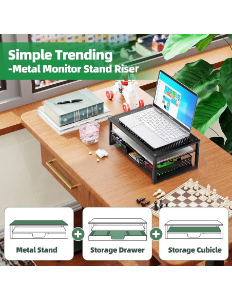 Soporte Elevador de Monitor de Metal Negro con Cajón Organizador