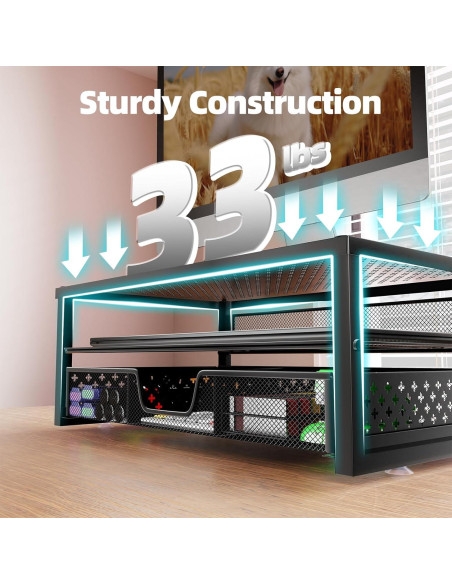 Soporte Elevador de Monitor de Metal Negro con Cajón Organizador