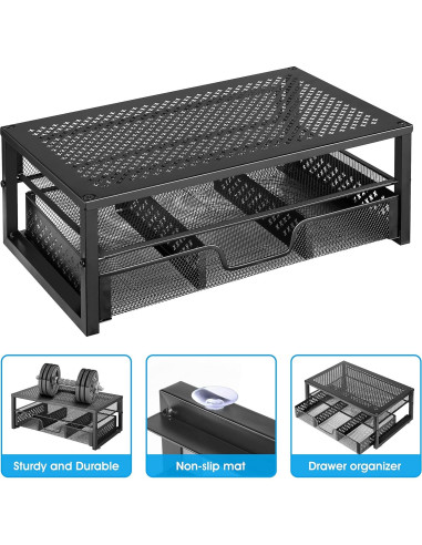 Soporte Elevador de Monitor de Metal Negro con Cajón Organizador