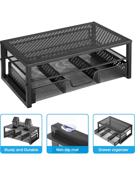 Soporte Elevador de Monitor de Metal Negro con Cajón Organizador