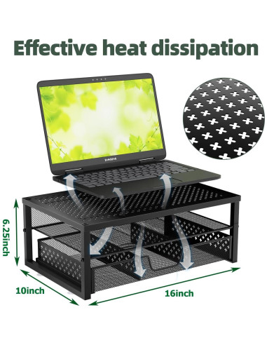 Soporte Elevador de Monitor de Metal Negro con Cajón Organizador