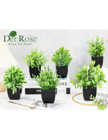 6 Plantas Artificiales en Macetas Der Rose - Decoración Verde