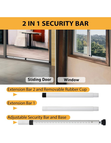 Barra de Seguridad Ajustable PBHEPJ para Puertas Corredizas 2 Paquete