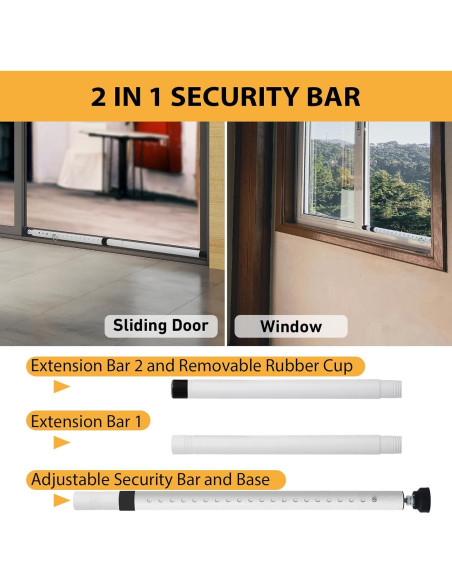 Barra de Seguridad Ajustable PBHEPJ para Puertas Corredizas 2 Paquete