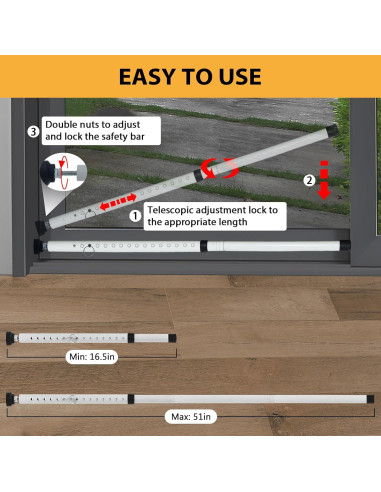 Barra de Seguridad Ajustable PBHEPJ para Puertas Corredizas 2 Paquete