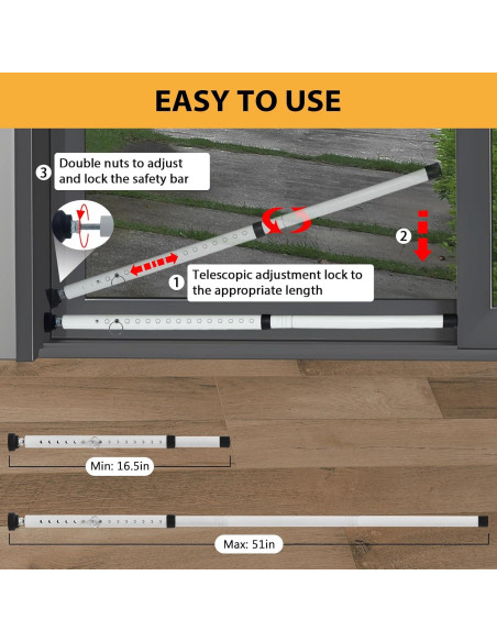 Barra de Seguridad Ajustable PBHEPJ para Puertas Corredizas 2 Paquete