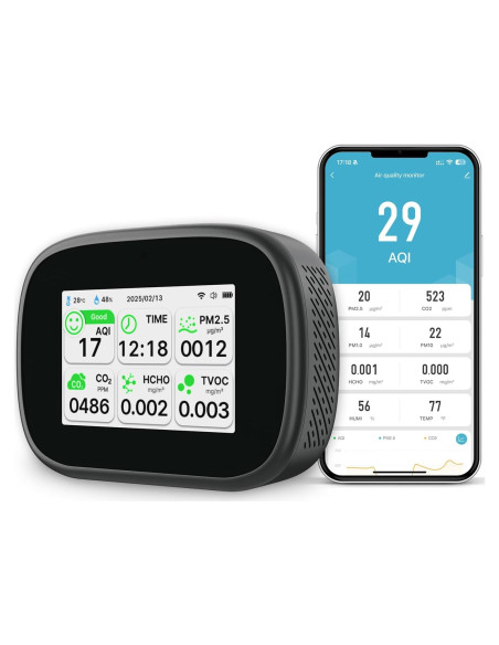 Monitor de Calidad del Aire Bcetasy 18-en-1 WiFi - AQI, CO2, PM2.5