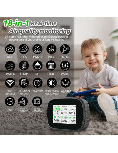 Monitor de Calidad del Aire Bcetasy 18-en-1 WiFi - AQI, CO2, PM2.5 2