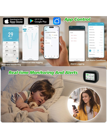 Monitor de Calidad del Aire Bcetasy 18-en-1 WiFi - AQI, CO2, PM2.5