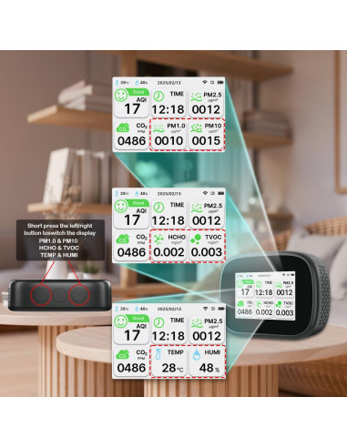 Monitor de Calidad del Aire Bcetasy 18-en-1 WiFi - AQI, CO2, PM2.5
