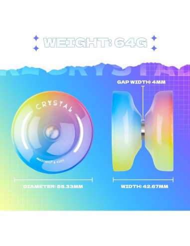 Yoyo K2 Cristal Degradado Amarillo Rosa Azul + 12 Cuerdas