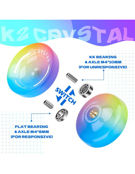 Yoyo K2 Cristal Degradado Amarillo Rosa Azul + 12 Cuerdas