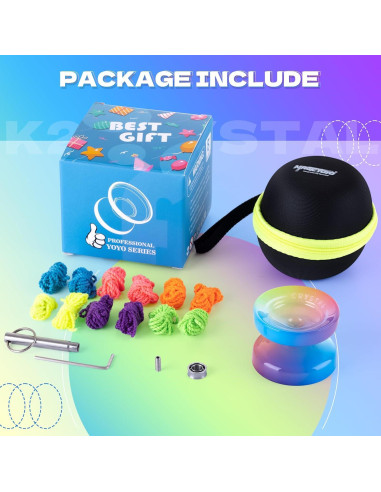 Yoyo K2 Cristal Degradado Amarillo Rosa Azul + 12 Cuerdas