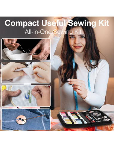 Kit de Costura MIXCOOL para Adultos y Principiantes - 30 Agujas, 14 Hilos, Tijeras, Cinta Métrica