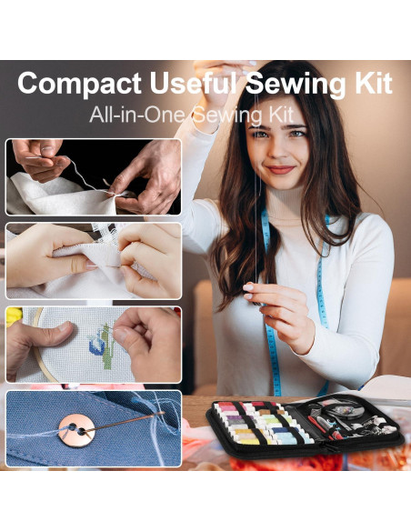 Kit de Costura MIXCOOL para Adultos y Principiantes - 30 Agujas, 14 Hilos, Tijeras, Cinta Métrica