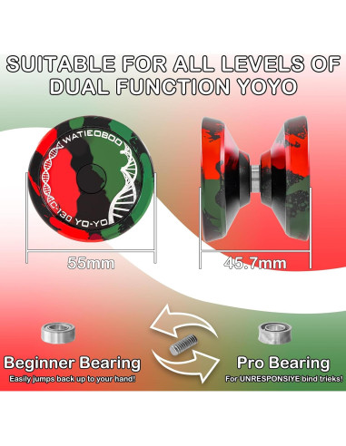 Yoyo Profesional WATIEOBOO para Niños y Adultos - Negro Verde Rojo