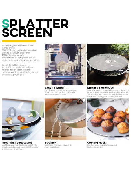 Pantalla Antisalpicaduras Homestia 29.2 cm Acero Inoxidable