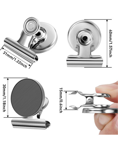 Clips Magnéticos FINDMAG 12 Piezas Acero Inoxidable Plateado