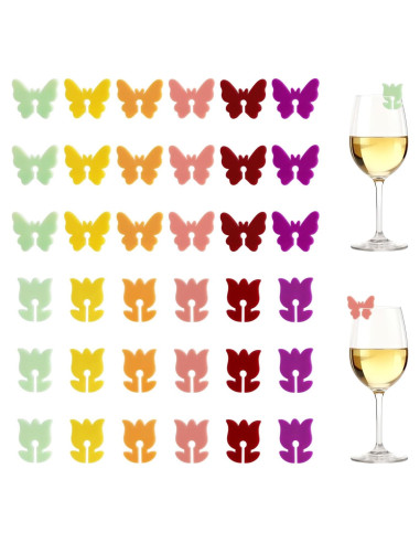 Marcadores de Bebida Reutilizables Lasuroa 36pcs Mariposa y Flor