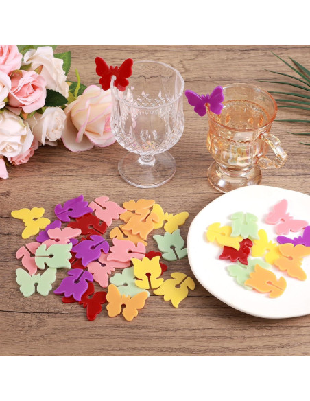 Marcadores de Bebida Reutilizables Lasuroa 36pcs Mariposa y Flor
