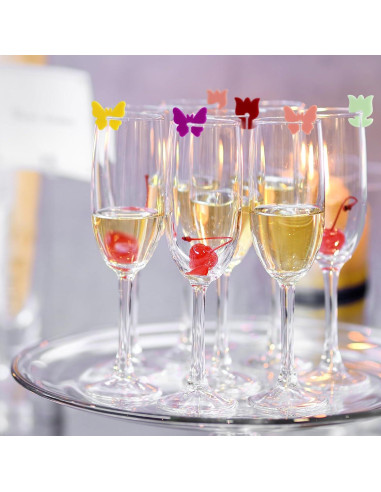 Marcadores de Bebida Reutilizables Lasuroa 36pcs Mariposa y Flor