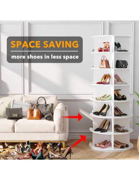 Torre de Zapatos Rotativa SpaceAid 7 Niveles Blanco 160 cm