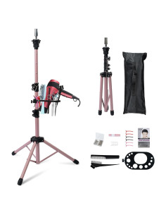 Soporte de Peluca Klvied Tripode Oro Rosa Ajustable 63.5-135.89 cm