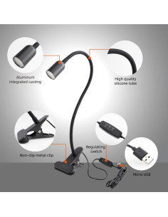 Luz LED de Lectura Clip-On DAMI con Cuello Flexible 3W 2