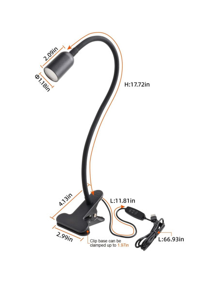 Luz LED de Lectura Clip-On DAMI con Cuello Flexible 3W
