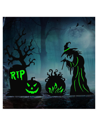 Carteles de Jardín Halloween BRIGHTDECK - 3 Estacas Metal Fluorescentes
