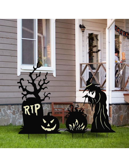 Carteles de Jardín Halloween BRIGHTDECK - 3 Estacas Metal Fluorescentes