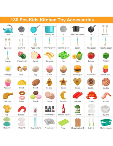 Juego de Cocina para Niños 130 Pcs Funpynani Turquesa