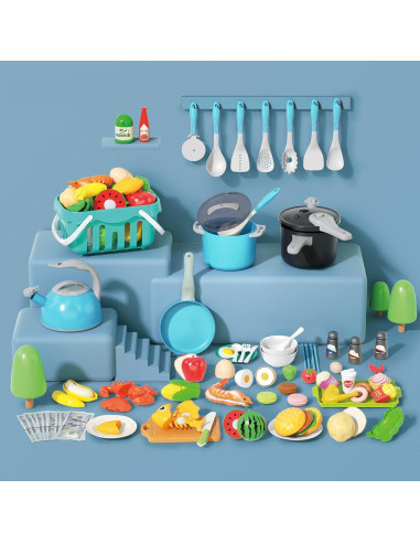 Juego de Cocina para Niños 130 Pcs Funpynani Turquesa