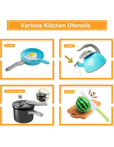 Juego de Cocina para Niños 130 Pcs Funpynani Turquesa